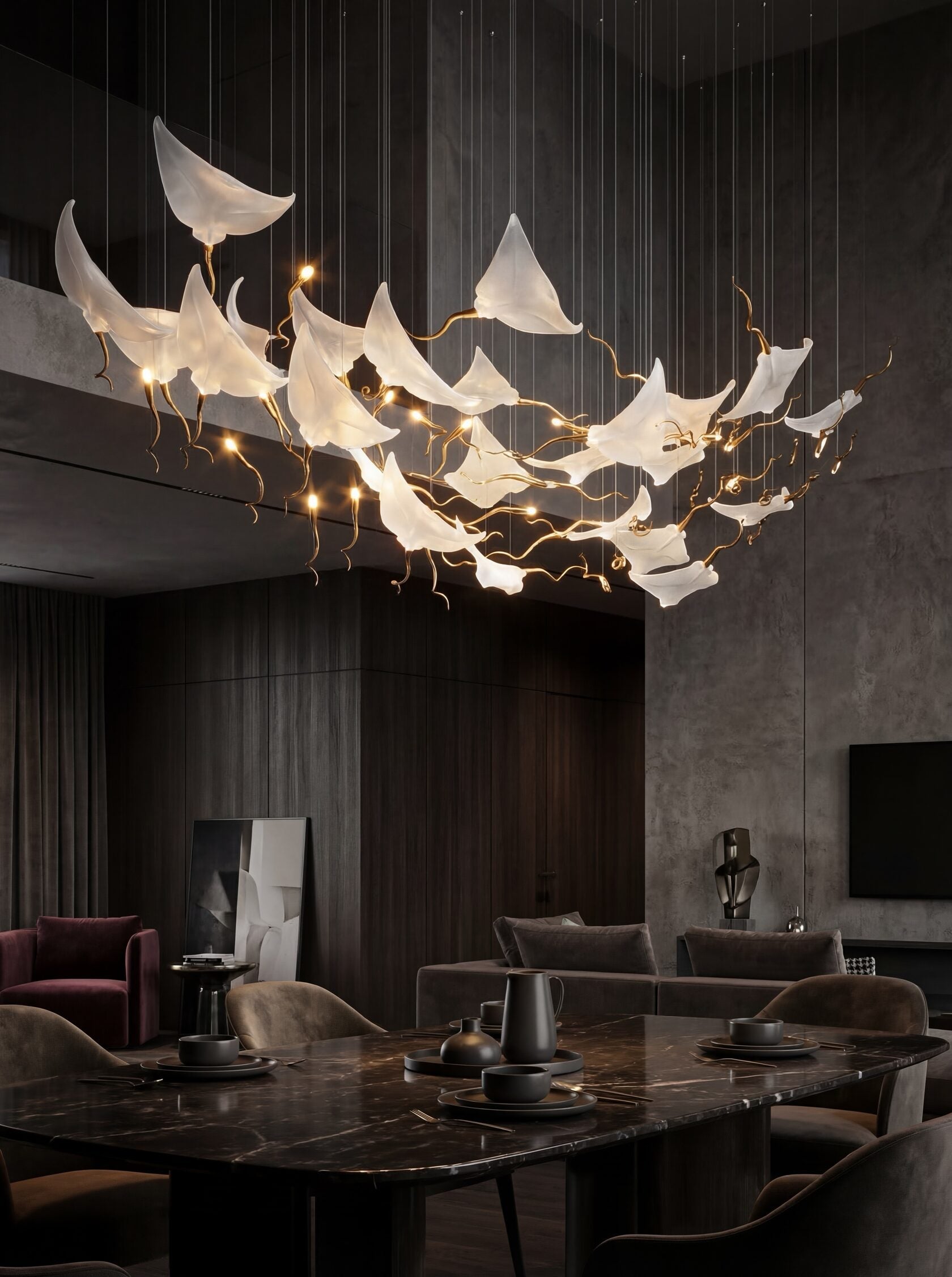 White Manta Branch Chandelier