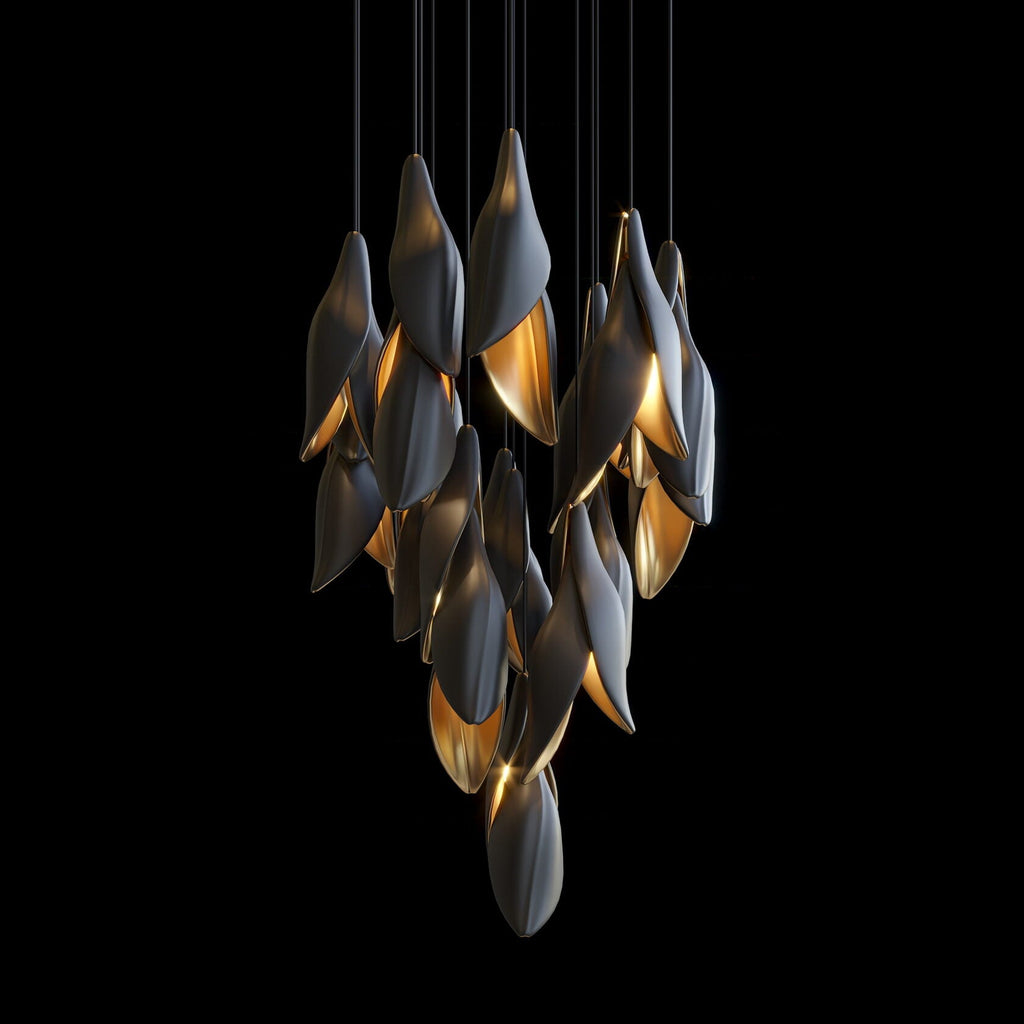 Black Gold Petal Cascade Chandelier