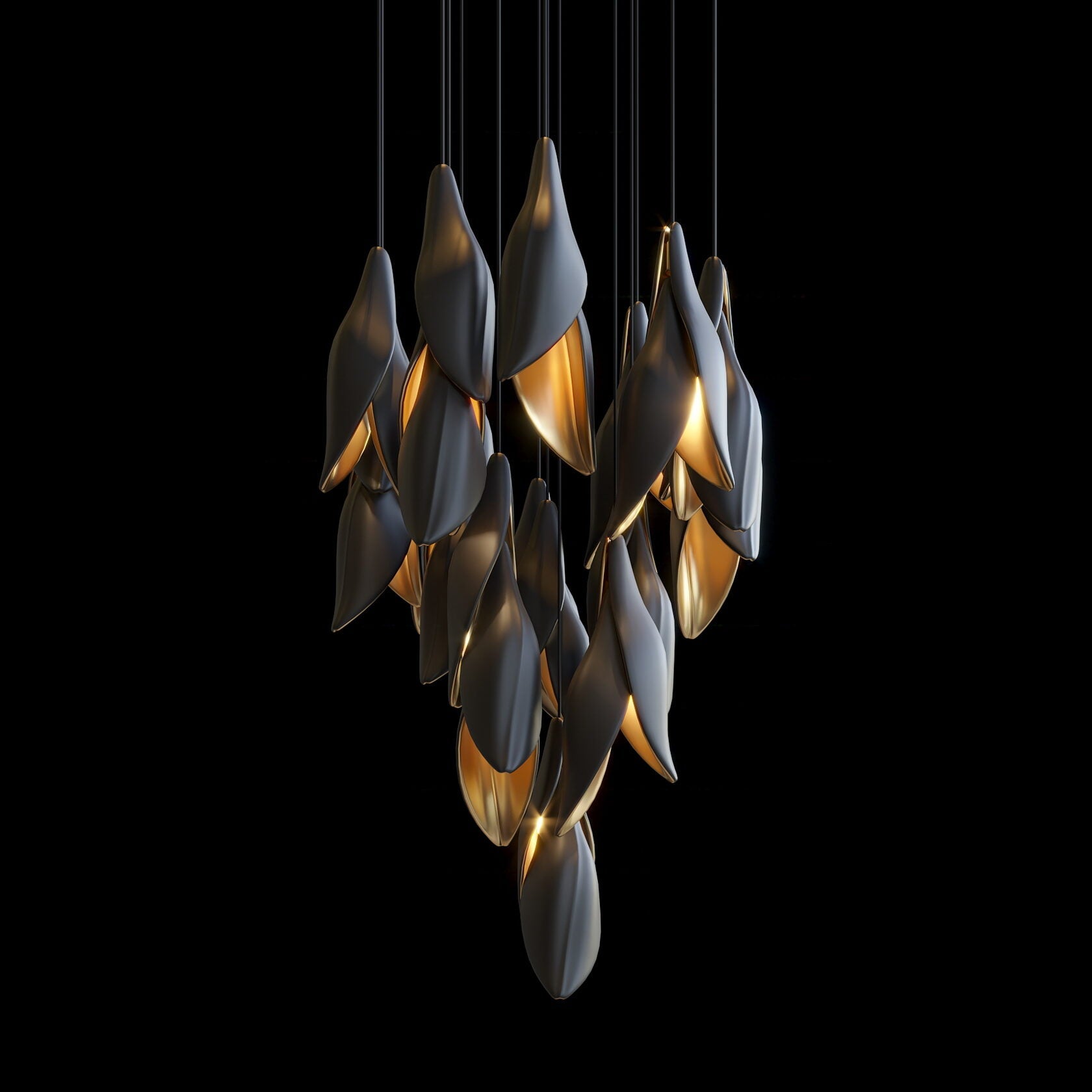 Black Gold Petal Cascade Chandelier