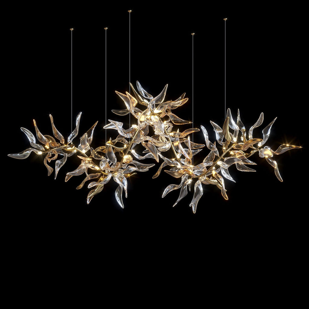 Amber Glass Leaf Branch Chandelier