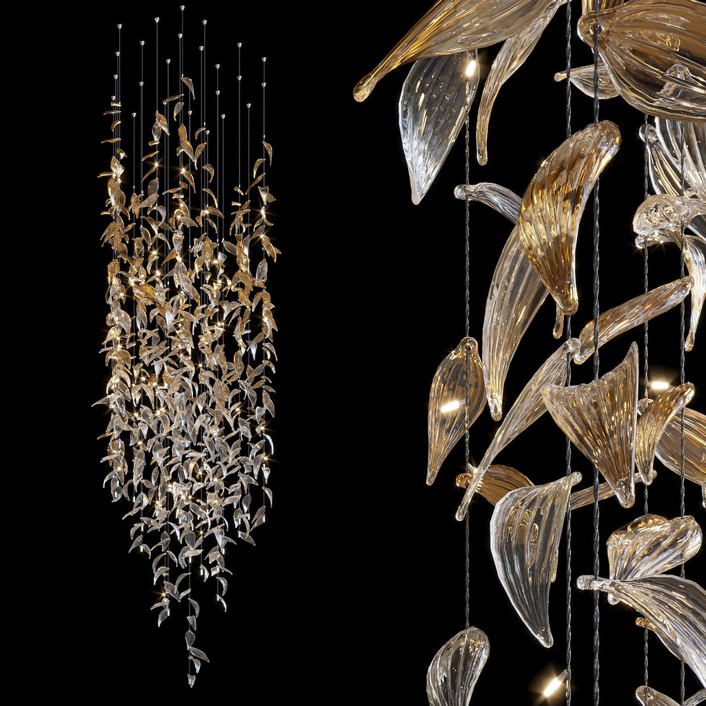 Gold Crystal Leaf Rain Chandelier