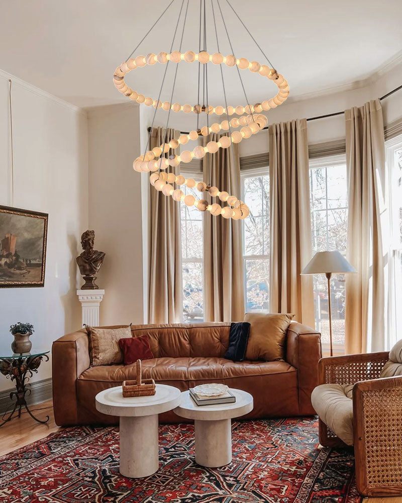 Modern Pearl Alabaster Necklace Circle Triple Chandelier with Dia 60+80+100cm by Bling Lighting Studio