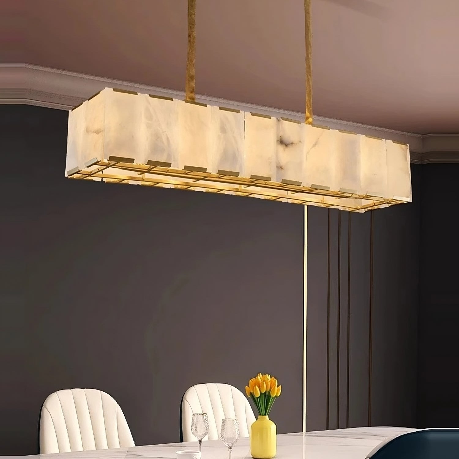 Solaro Natural Alabaster Dining Chandelier detail view