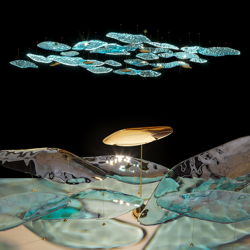 Aqua Glass Manta Orbit Chandelier