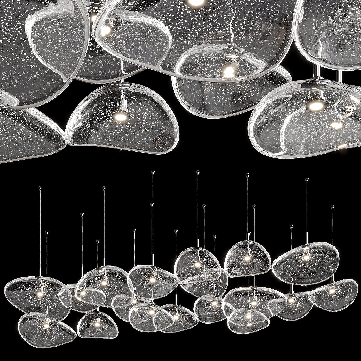Bubble Glass Pebble Cascade Chandelier