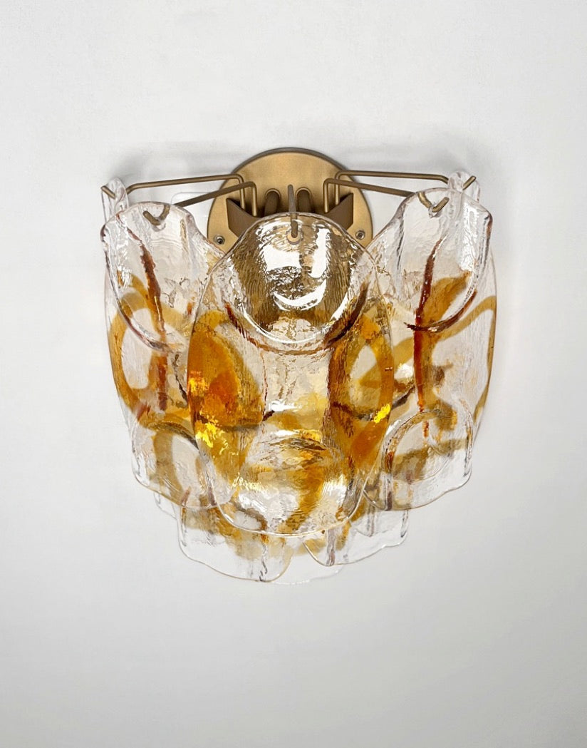 Murano Wall Lamp | 10 White Crostoli Glass | Set of 2