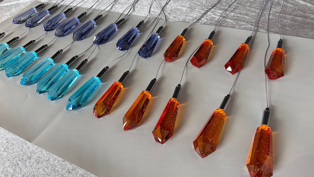 Amber Blue Crystal Rain Chandelier