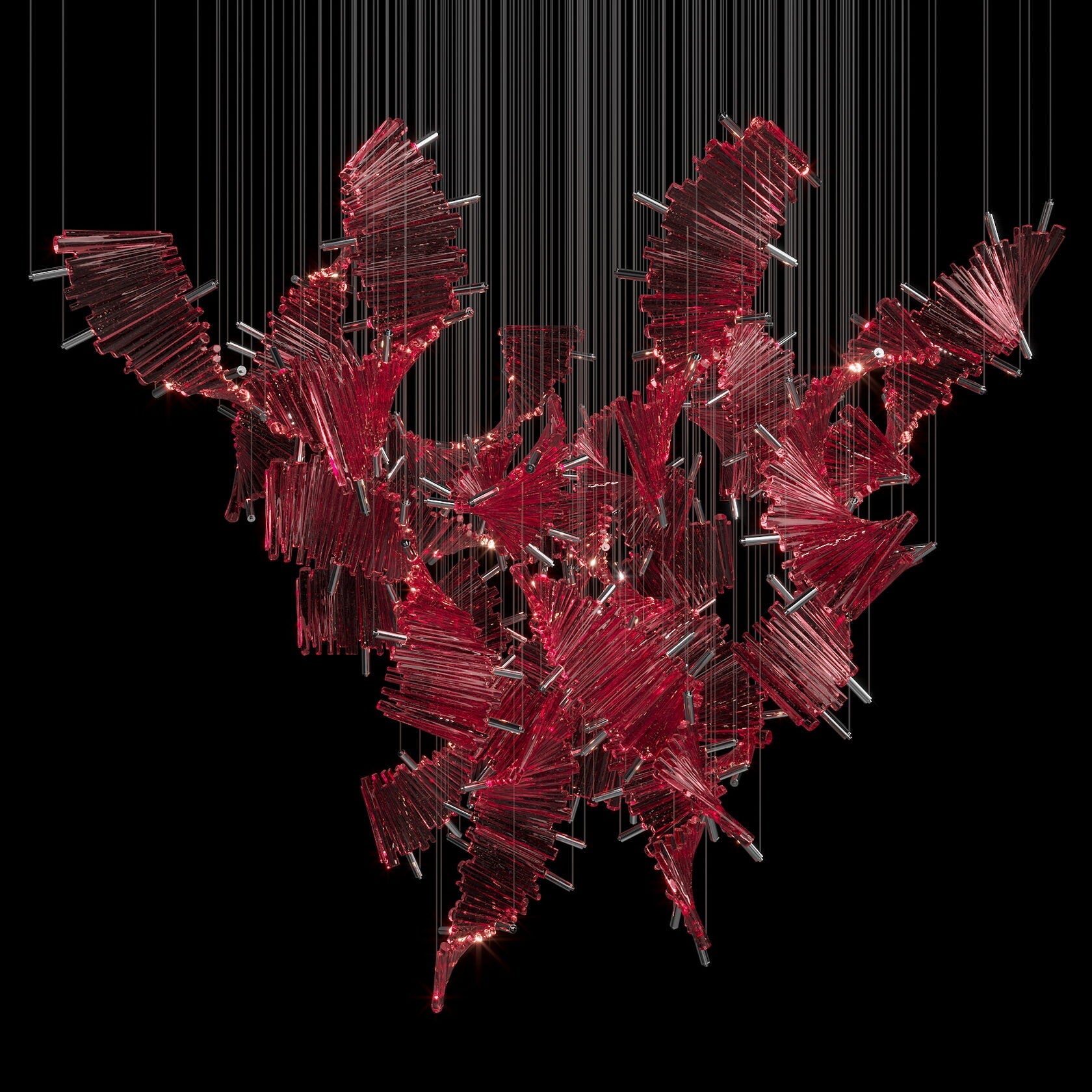 Crimson Fan Wave Chandelier