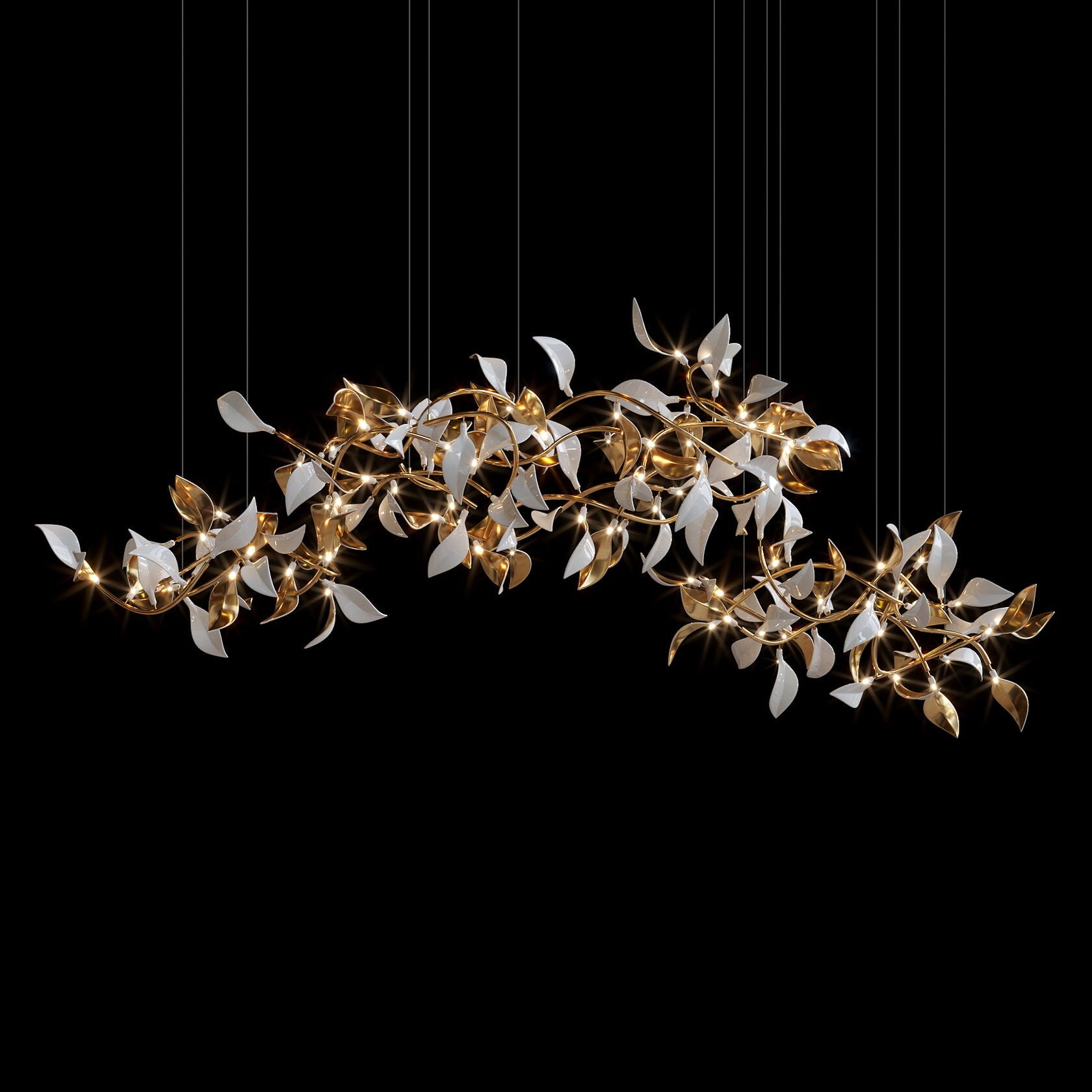 White Gold Leaf Vine Chandelier