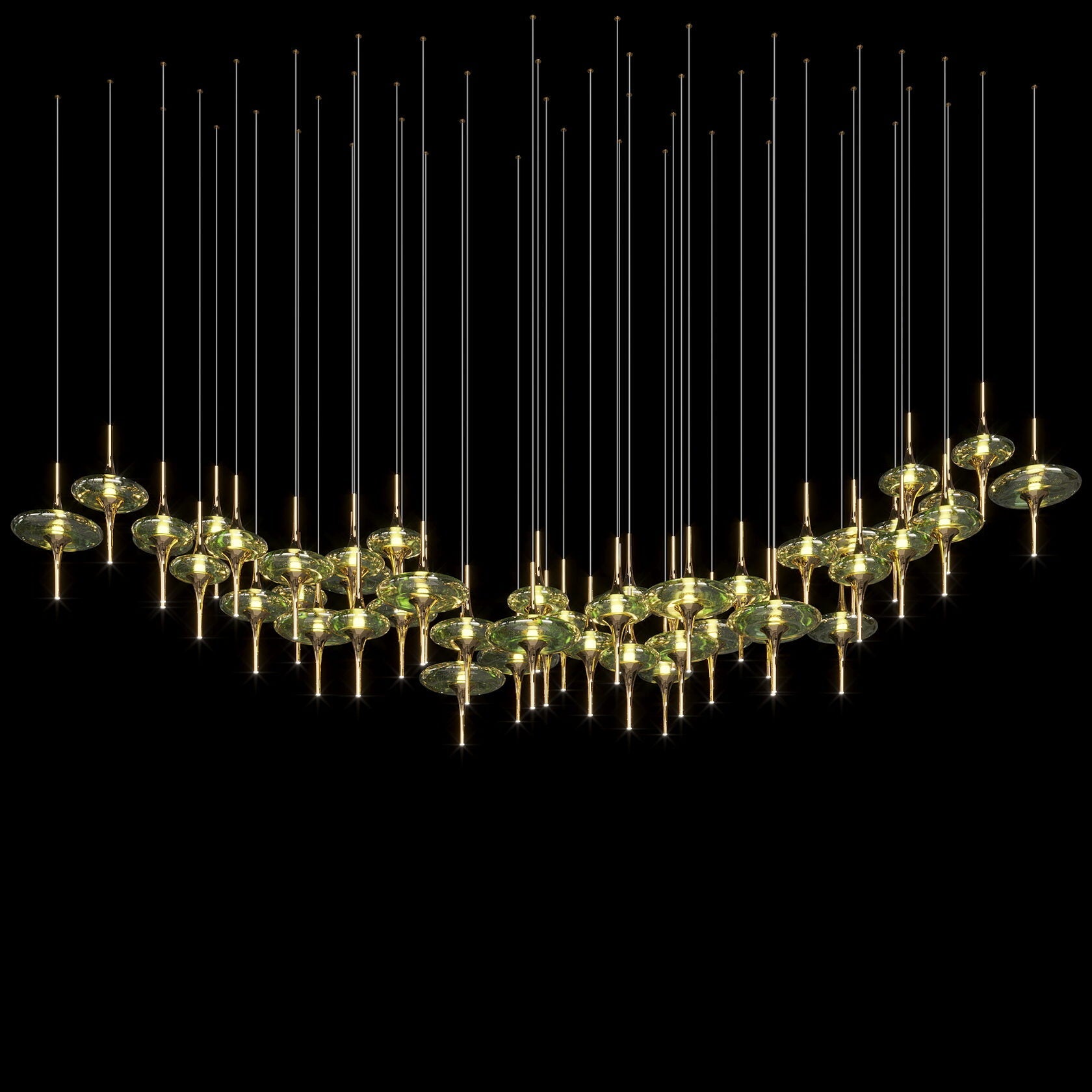 Green Glass Saucer Chandelier