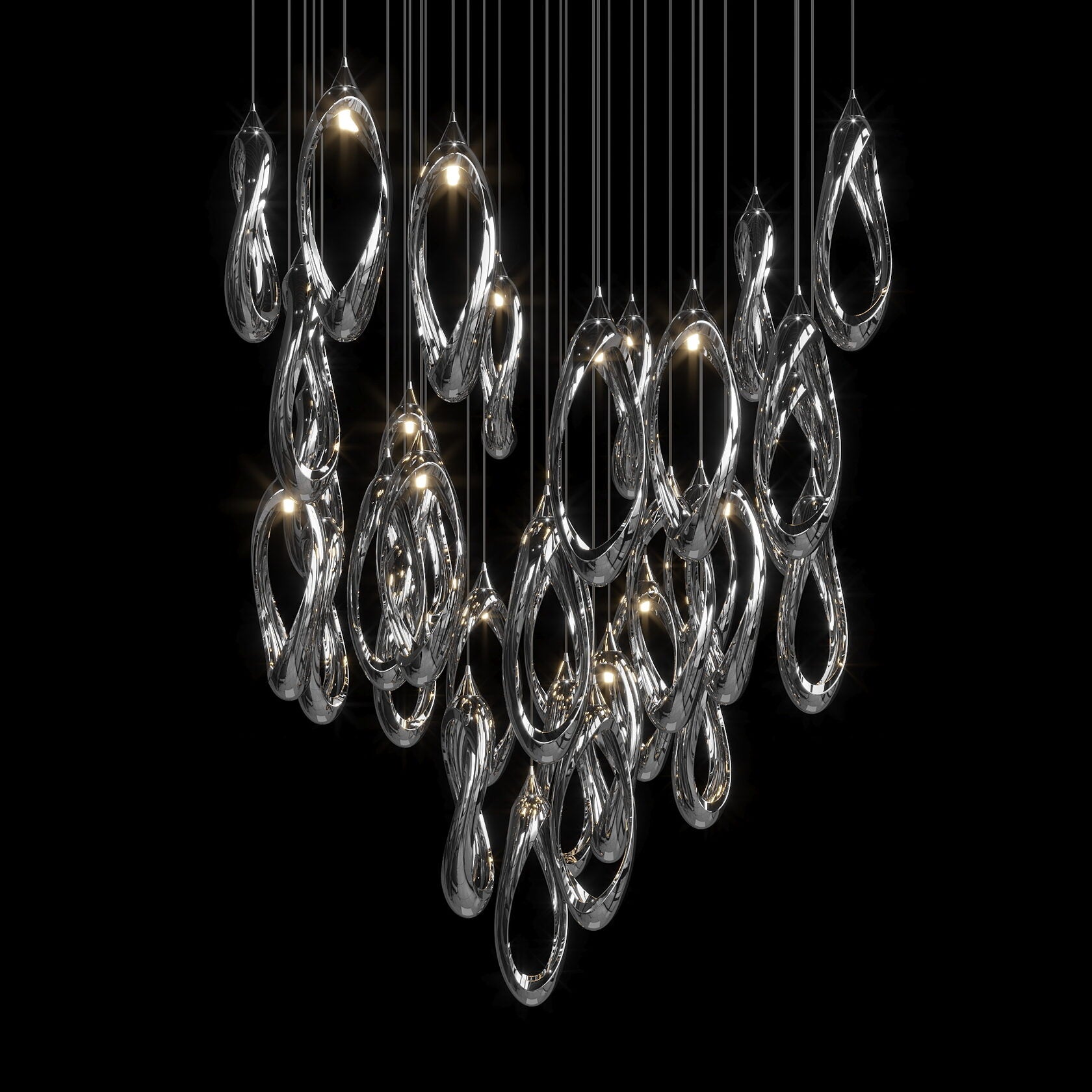 White Ribbon Loop Chandelier