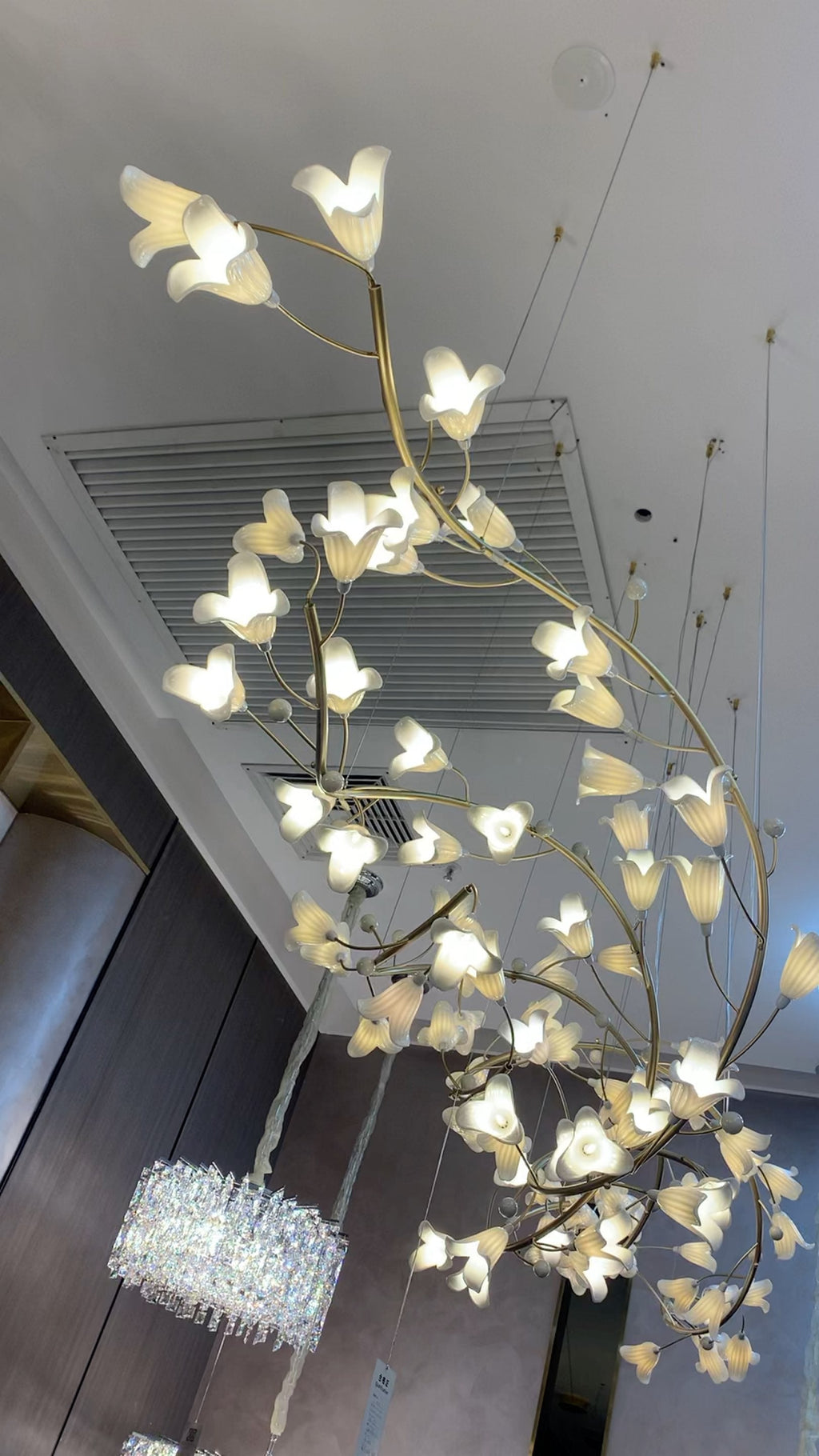 Modern Brass Branch Ceramics Flower Chandelier for Stylish Living Room Hotel and Restaurant by Bling Lighting Studio