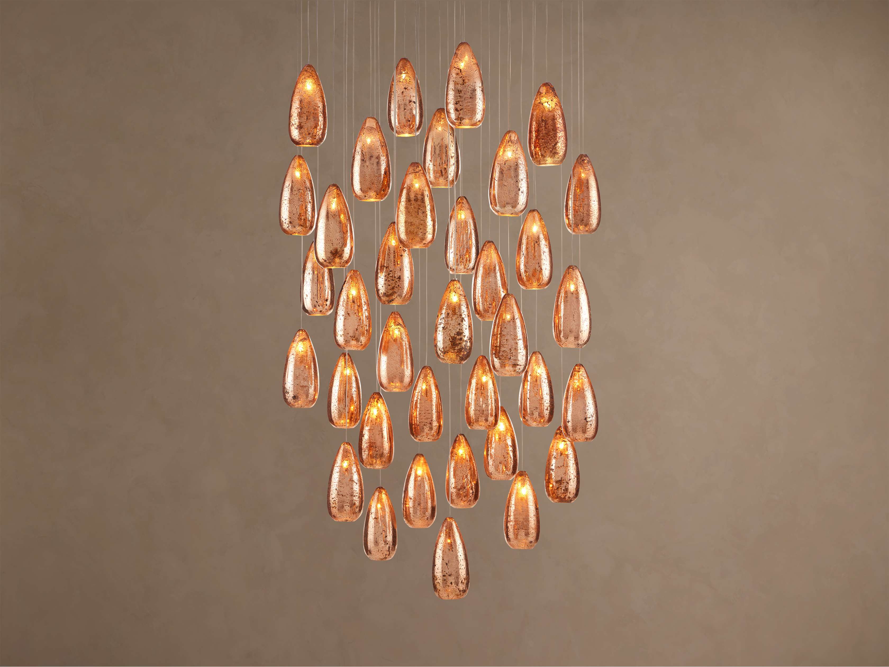 Edda Cascade Teardrop Mercury Glass Round Chandelier 23'' 35''D