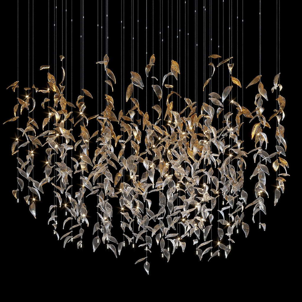 Gold Crystal Leaf Rain Chandelier