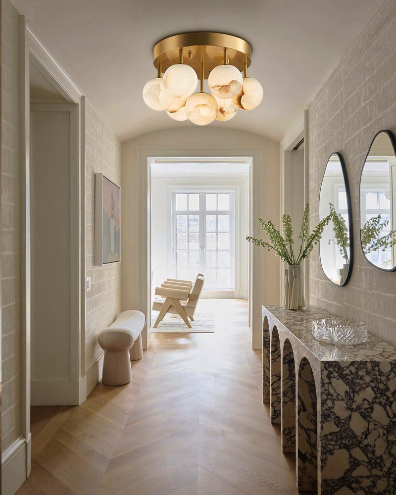 Alabaster Semi Flush Mount with Etched Opal Marble Shades