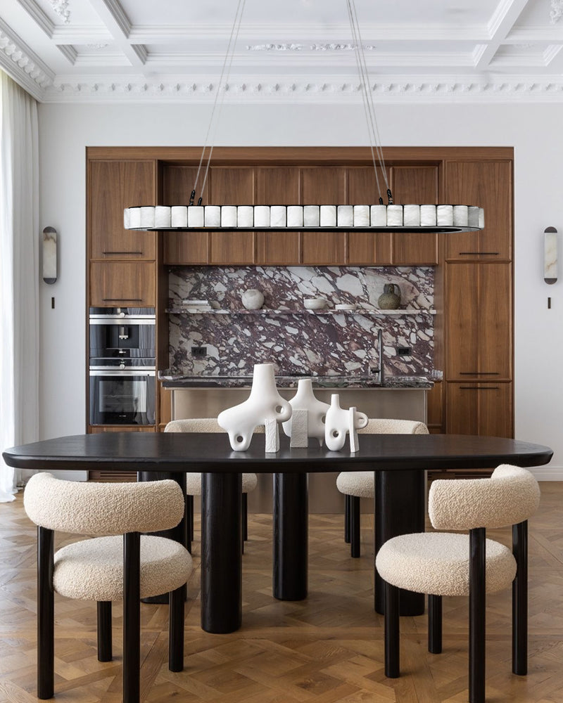 Ring Alabaster Oval Chandelier for Kitchen Island by Bling Lighting Studio