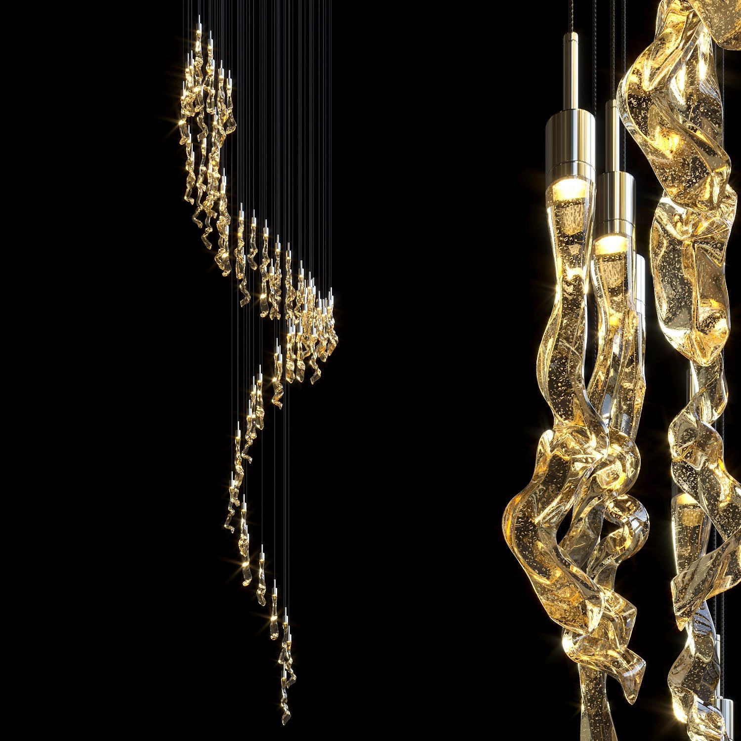 Amber Crystal Ribbon Rain Chandelier