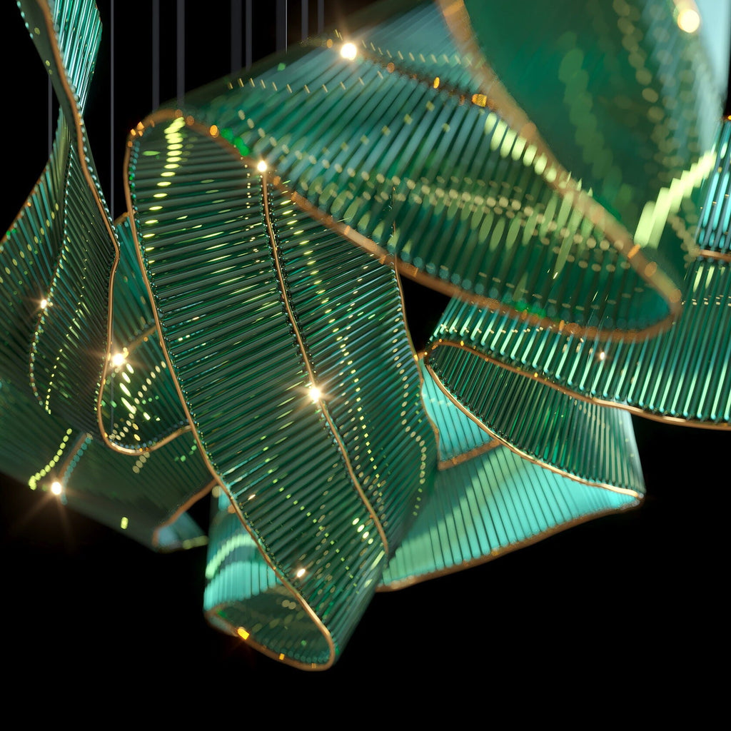 Green Ribbon Wave Chandelier