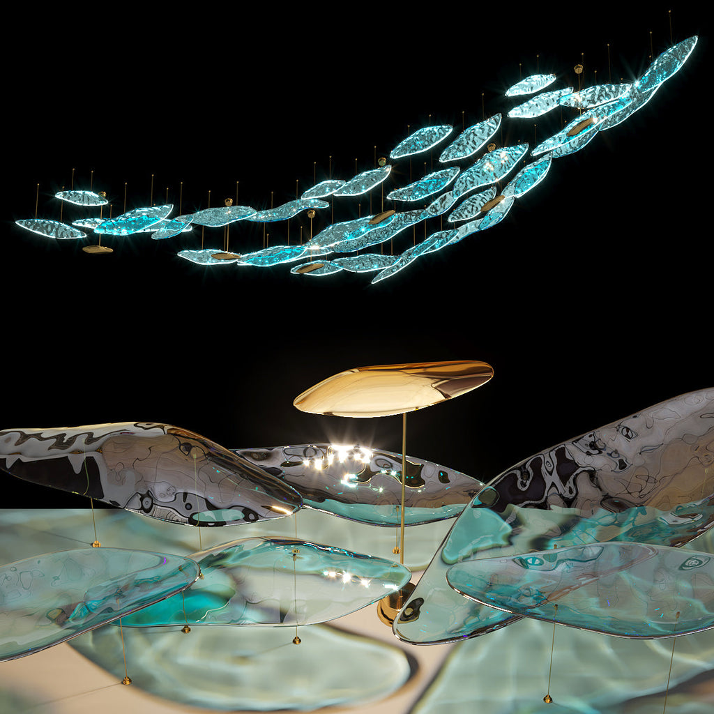Aqua Glass Manta Orbit Chandelier