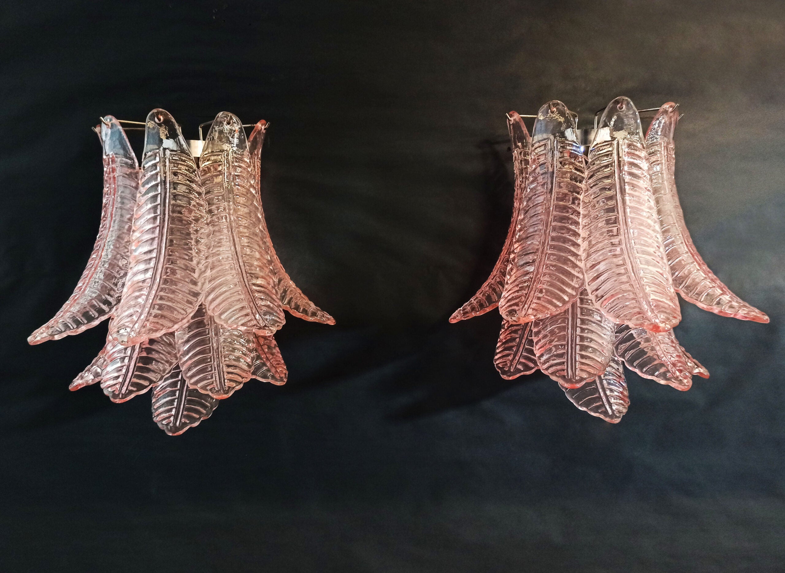 Murano Wall Lamp | 10 Pink Felci Glass | Set of 2