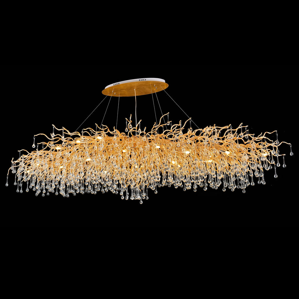 Le Saint Branch Brass Linear Teardrop Chandelier by Bling Lighting Studio