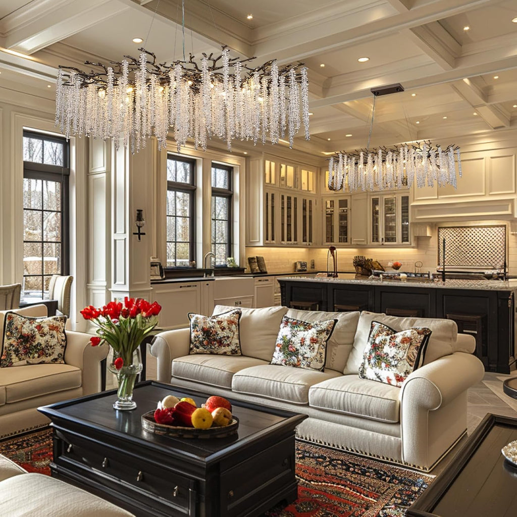 Modern Crystal Chandelier for Dining Room, Black Luxury Round Tree Branches Design by Bling Lighting Studio