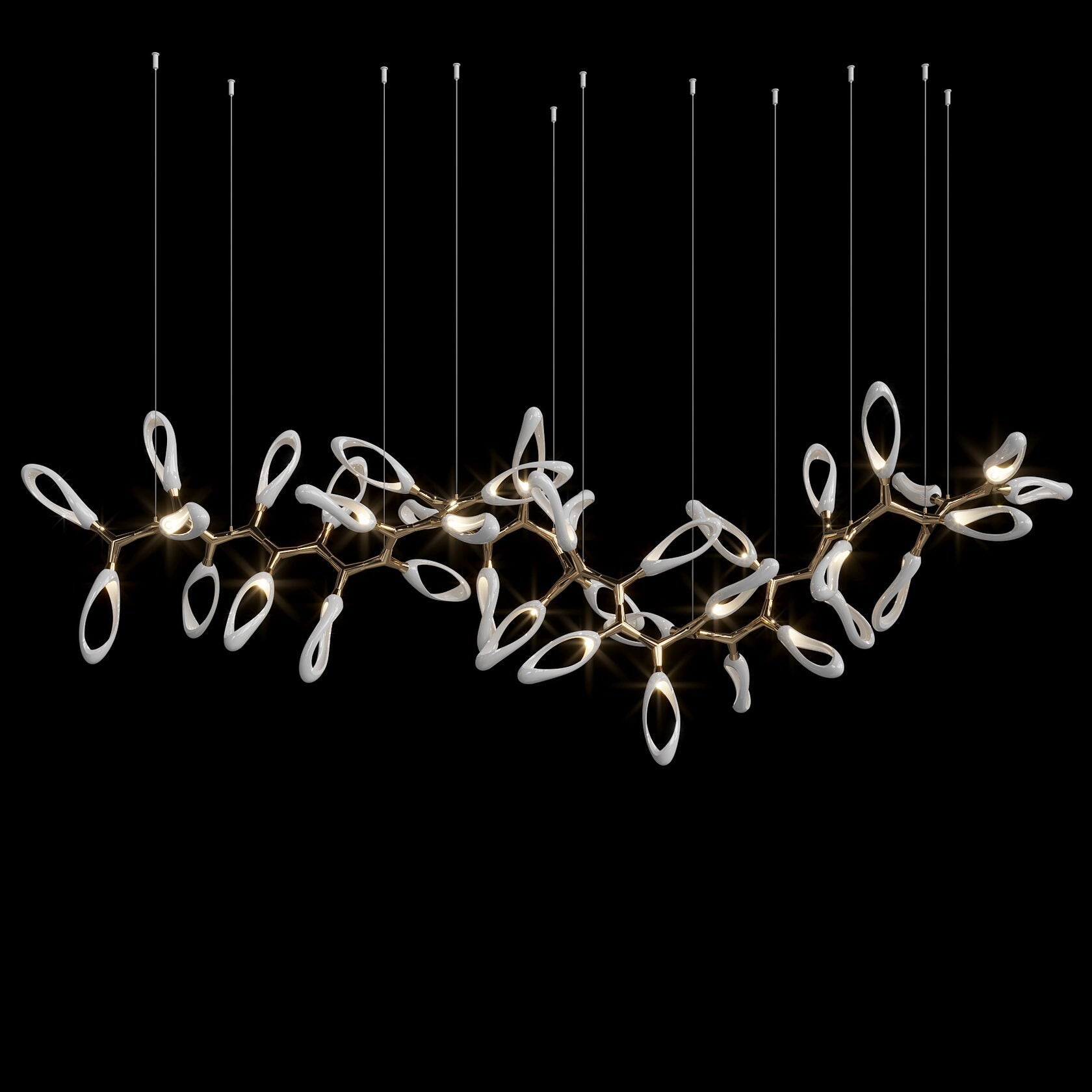White Orbital Branch Chandelier