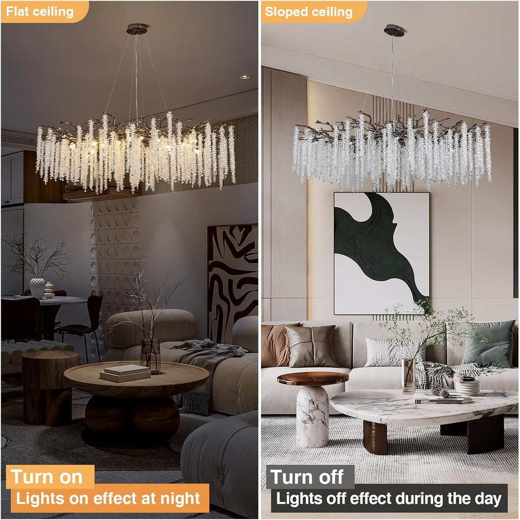Modern Crystal Chandelier for Dining Room, Black Luxury Round Tree Branches Design by Bling Lighting Studio
