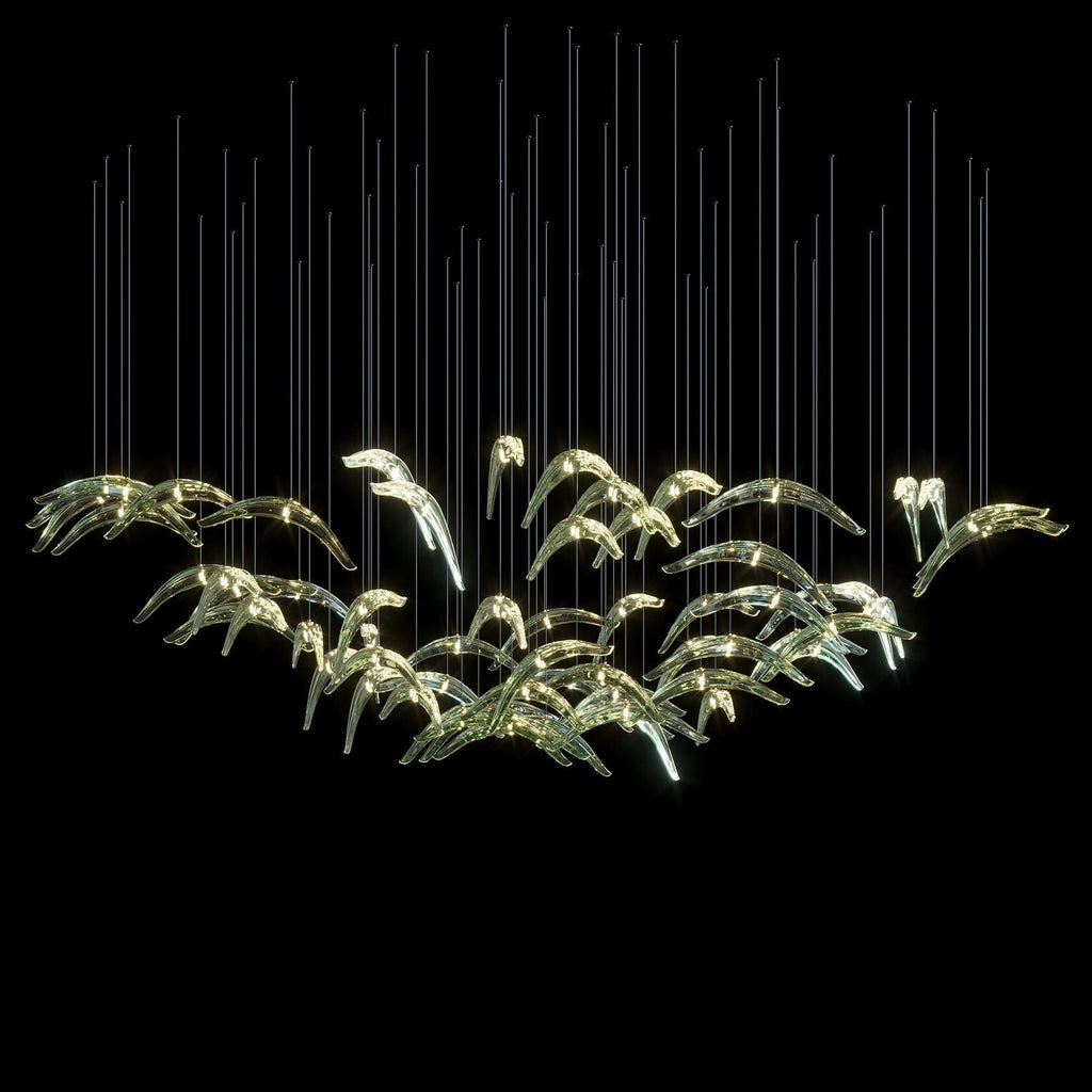 Glass Bird Flock Chandelier