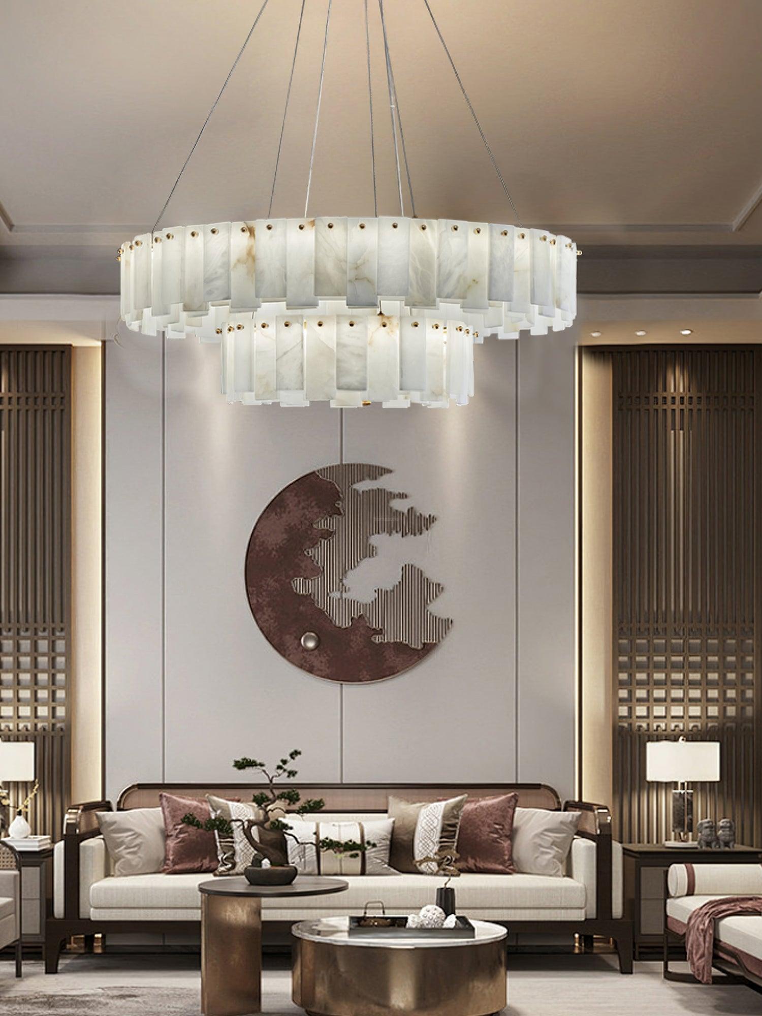 Halos Alabaster Round/Square Chandelier by Bling Lighting Studio