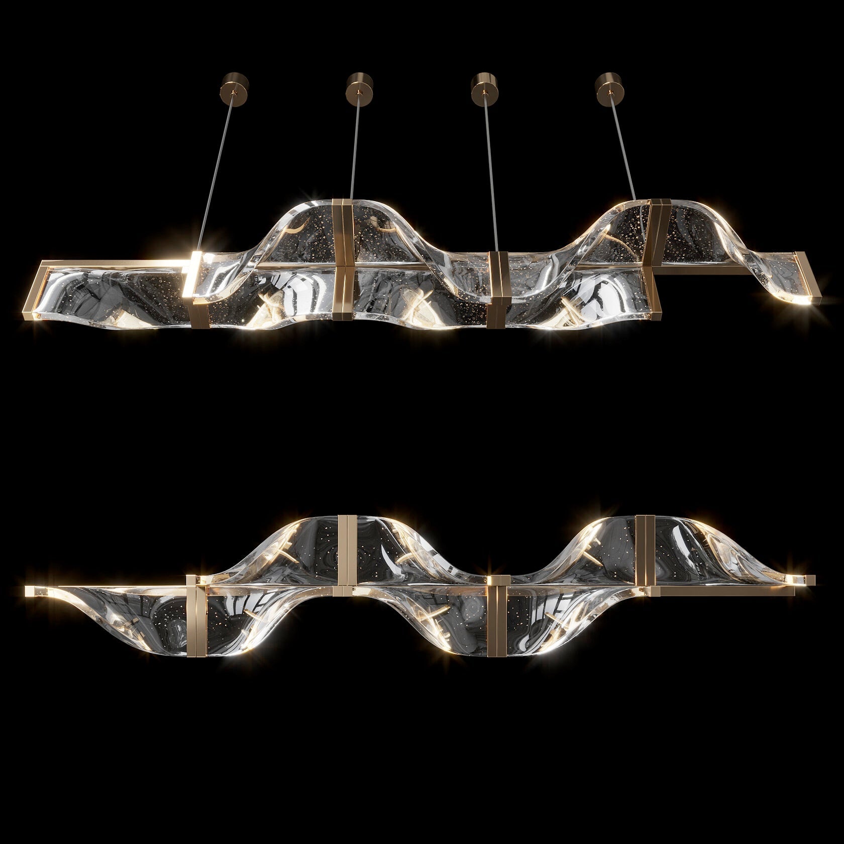 Crystal Wave Beam Chandelier