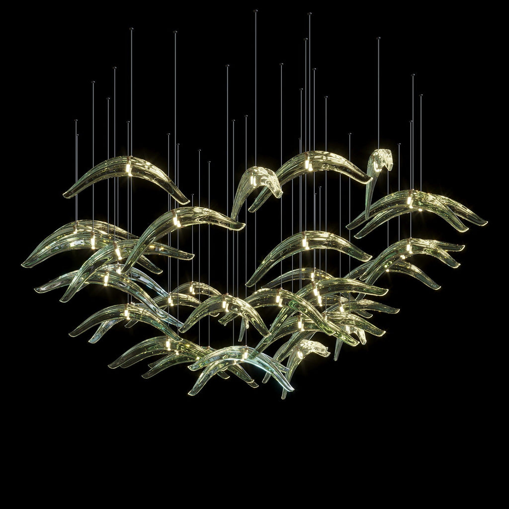 Glass Bird Flock Chandelier