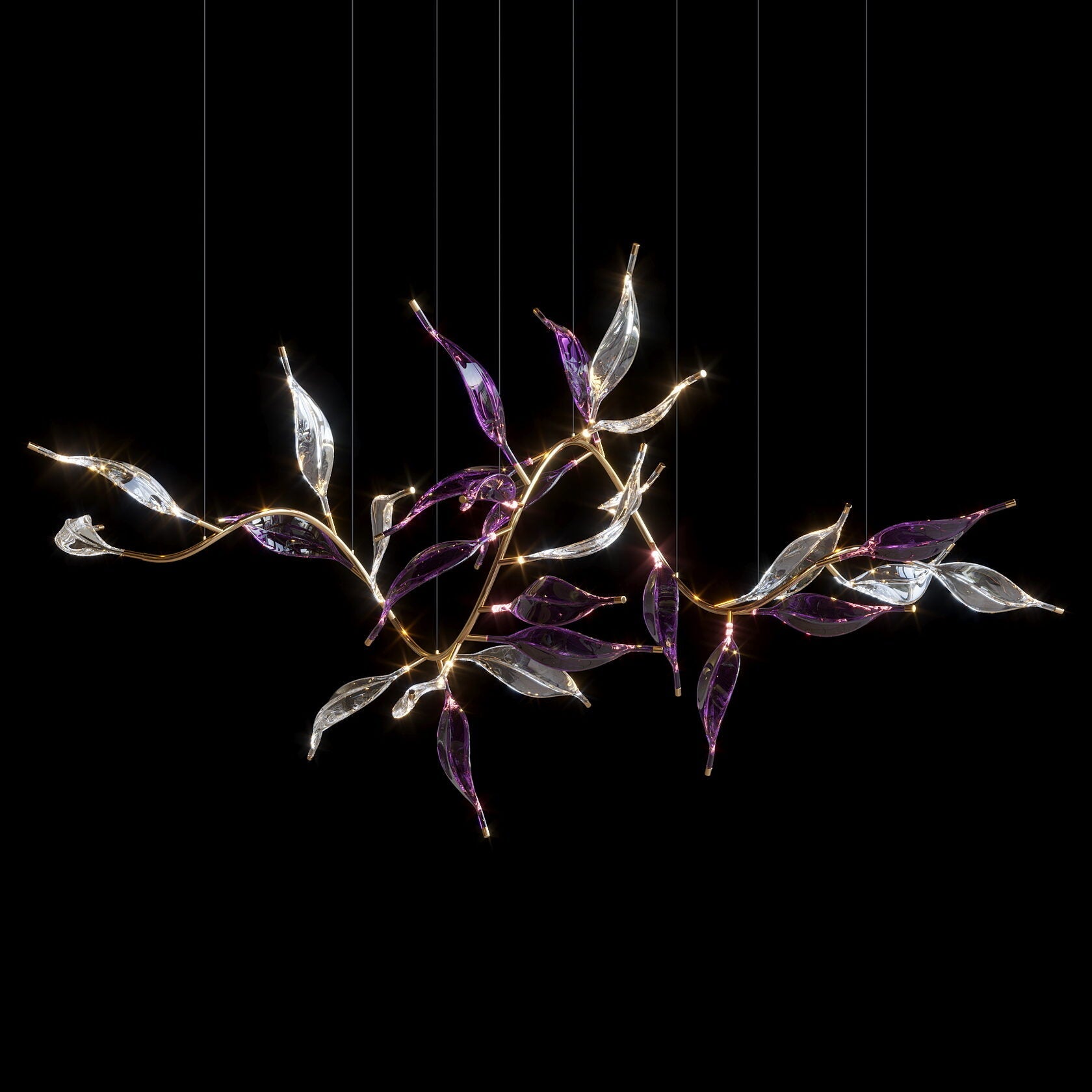 Green Glass Leaf Vine Chandelier