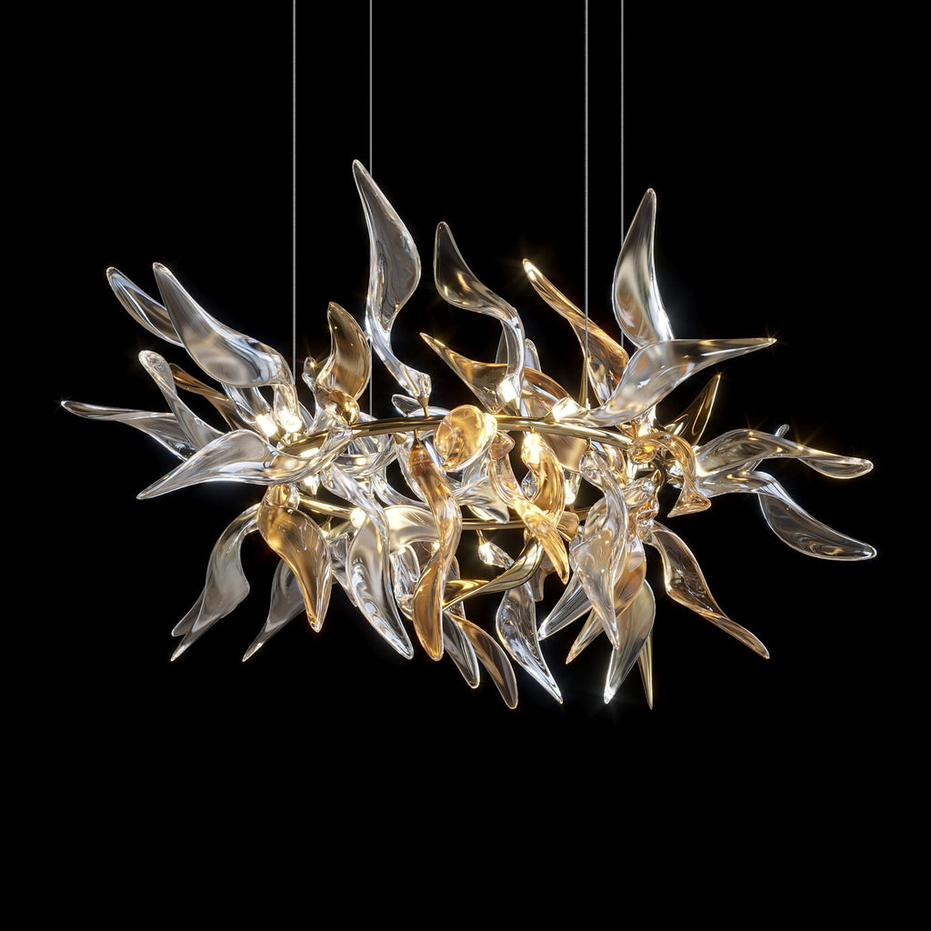 Amber Glass Leaf Branch Chandelier