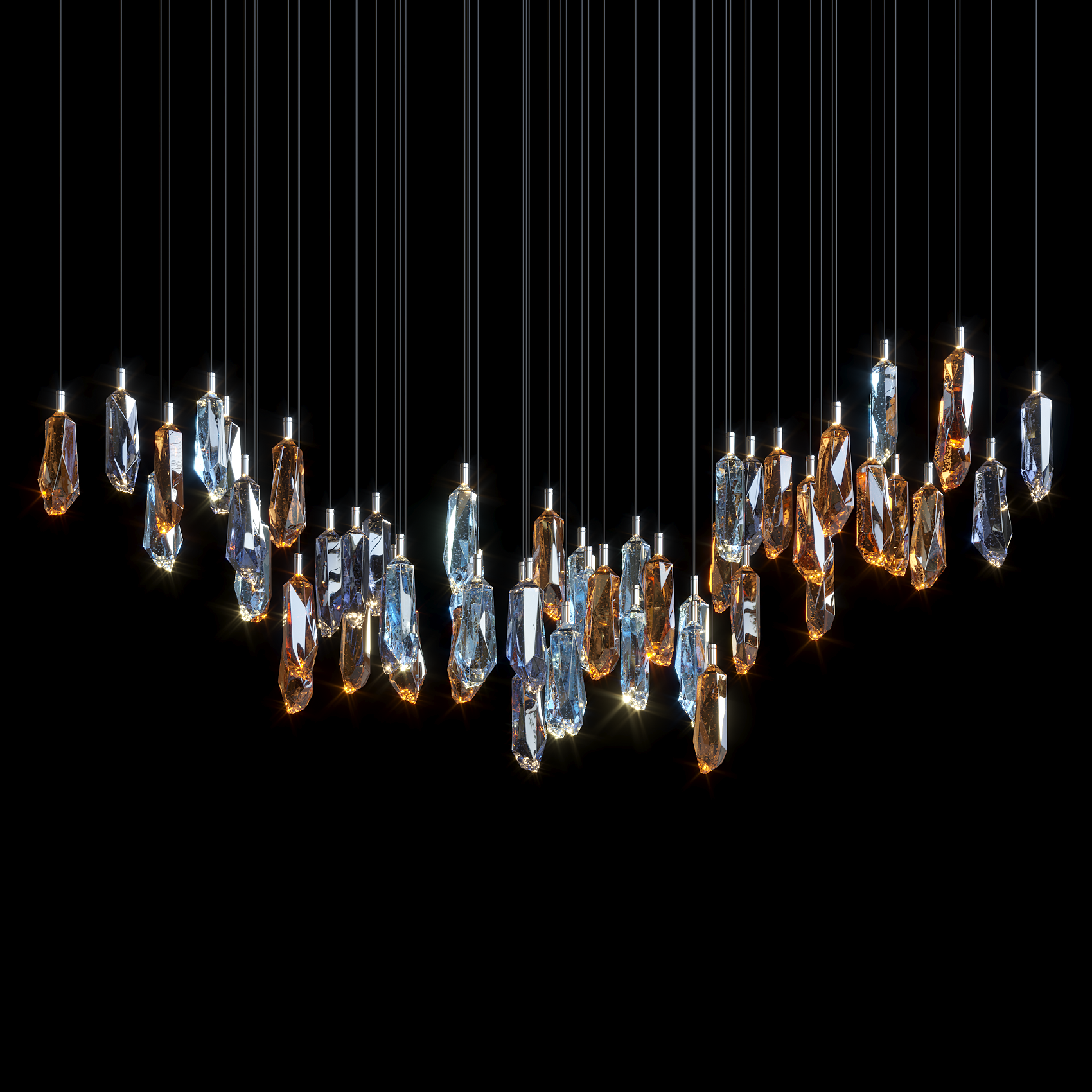 Amber Blue Crystal Rain Chandelier