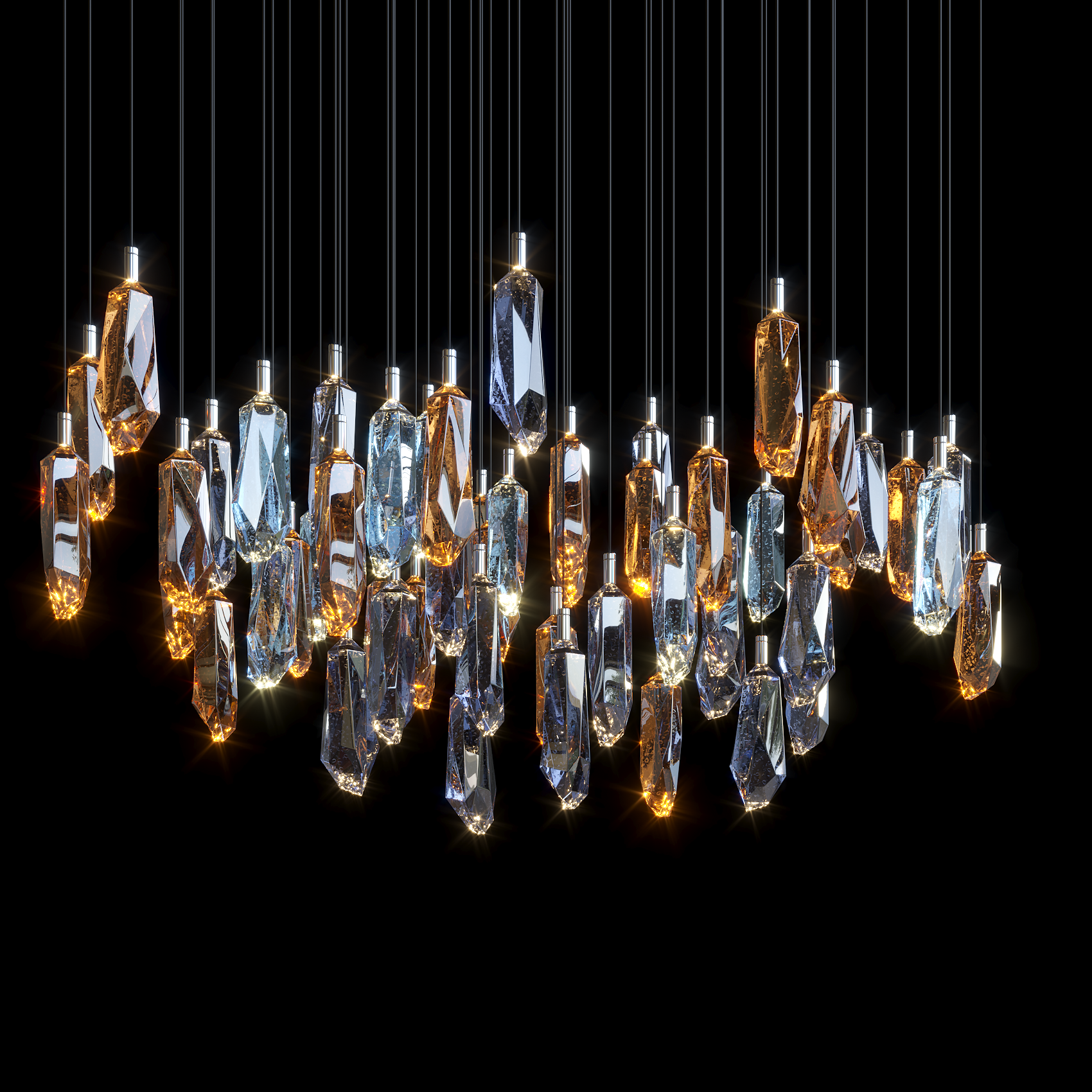 Amber Blue Crystal Rain Chandelier