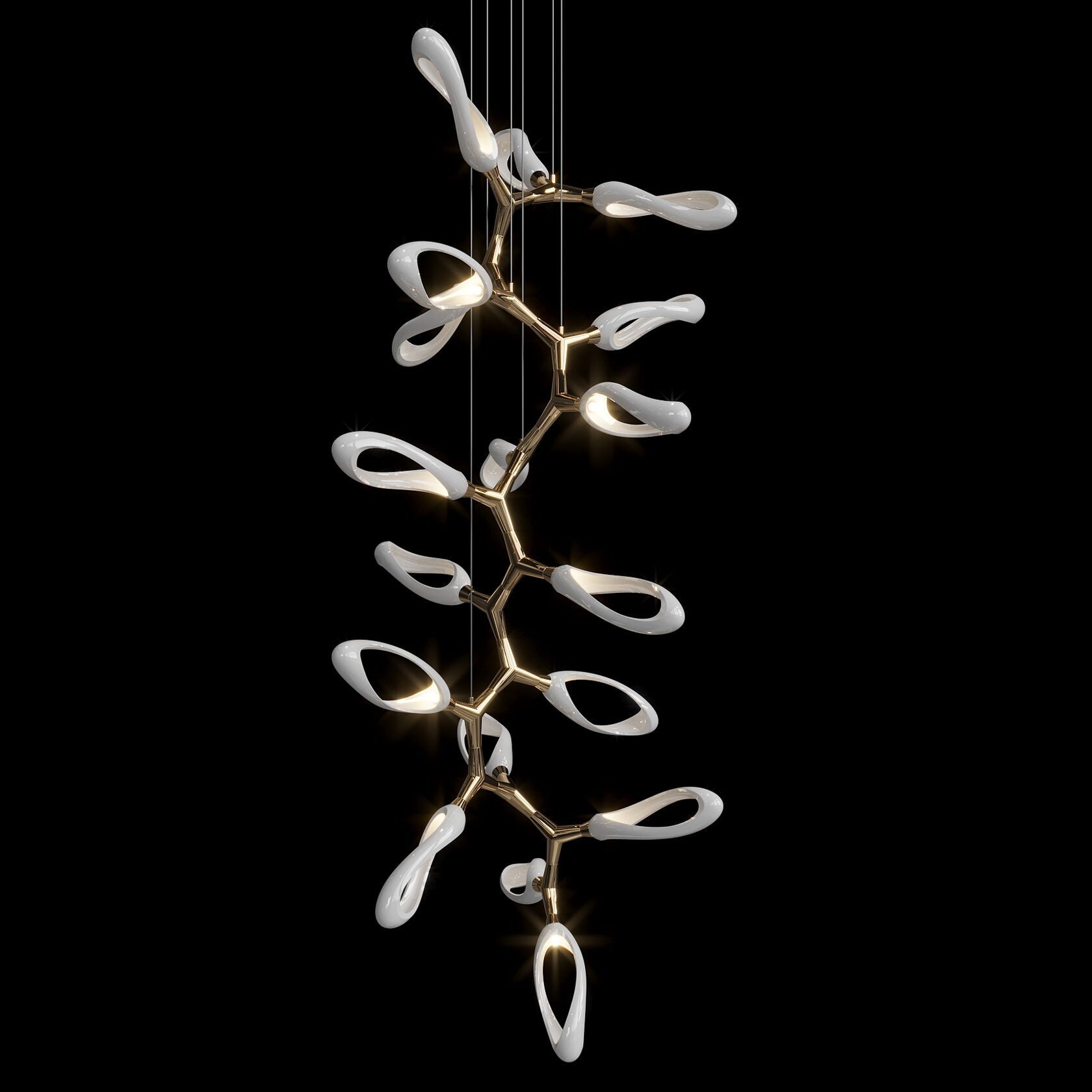 White Orbital Branch Chandelier
