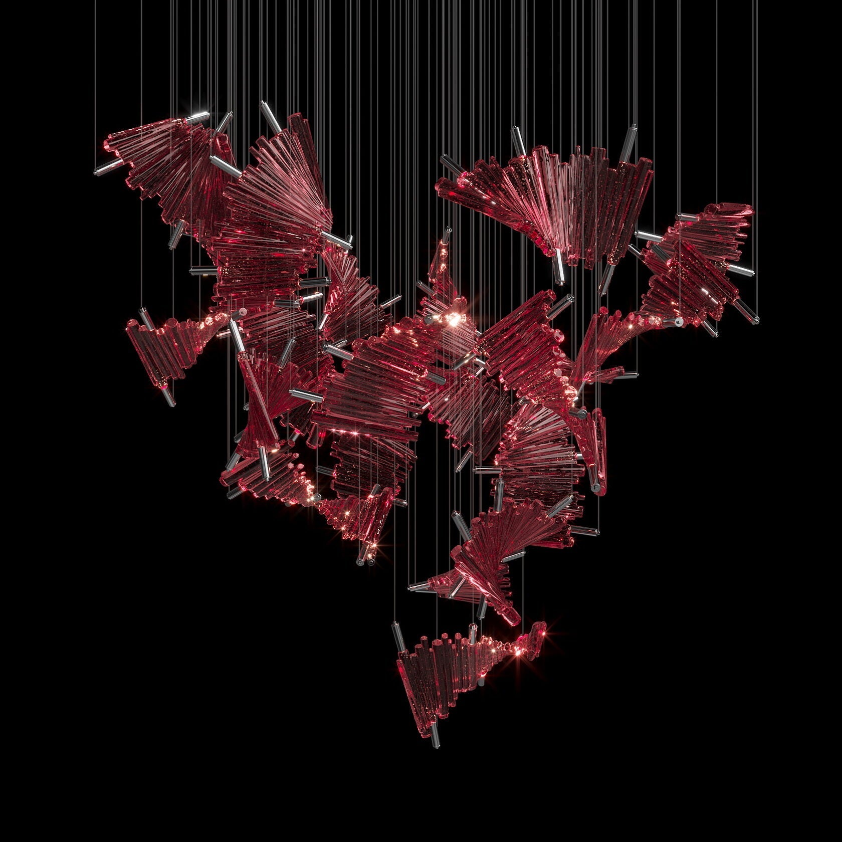 Crimson Fan Wave Chandelier