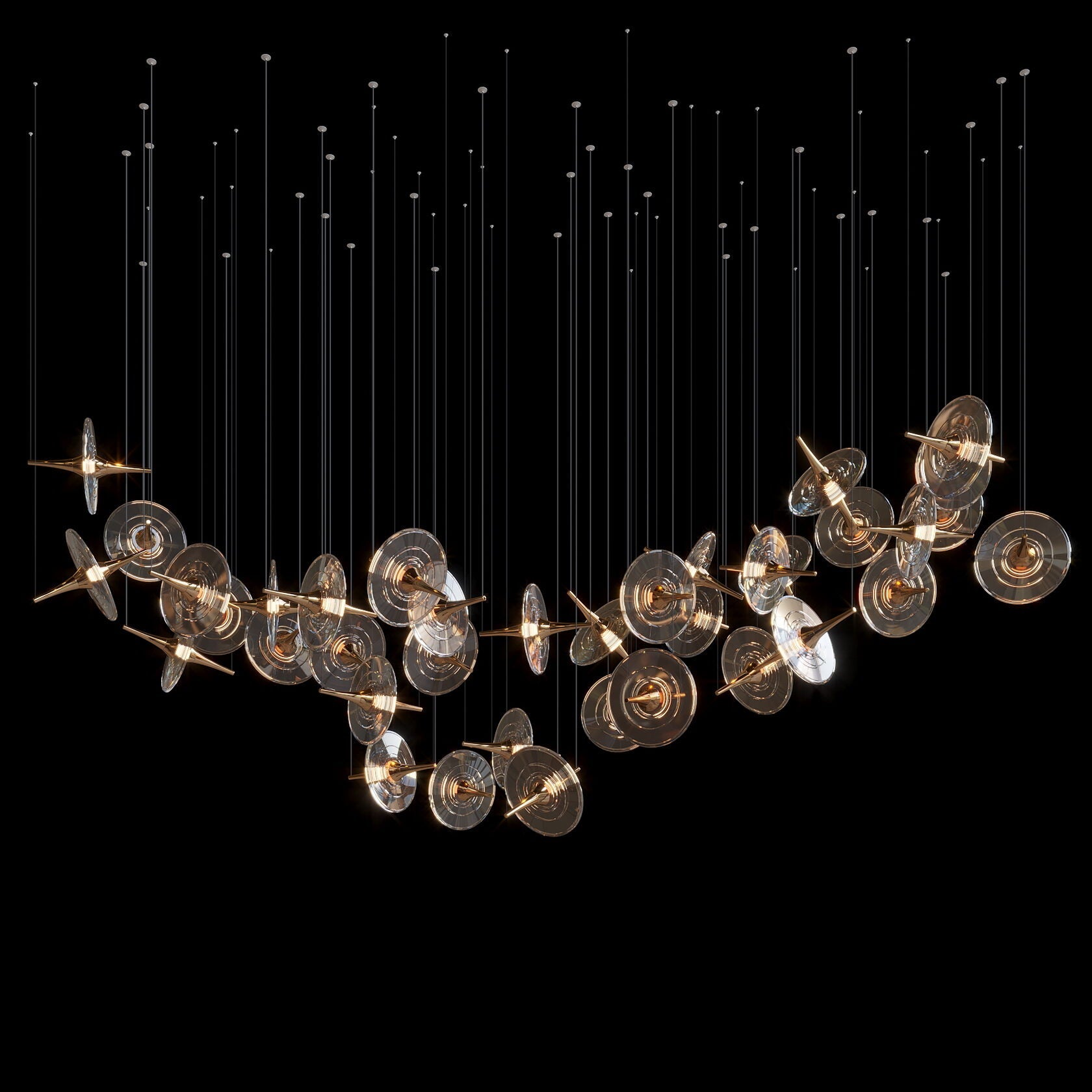 Smoke Disc Orbit Chandelier