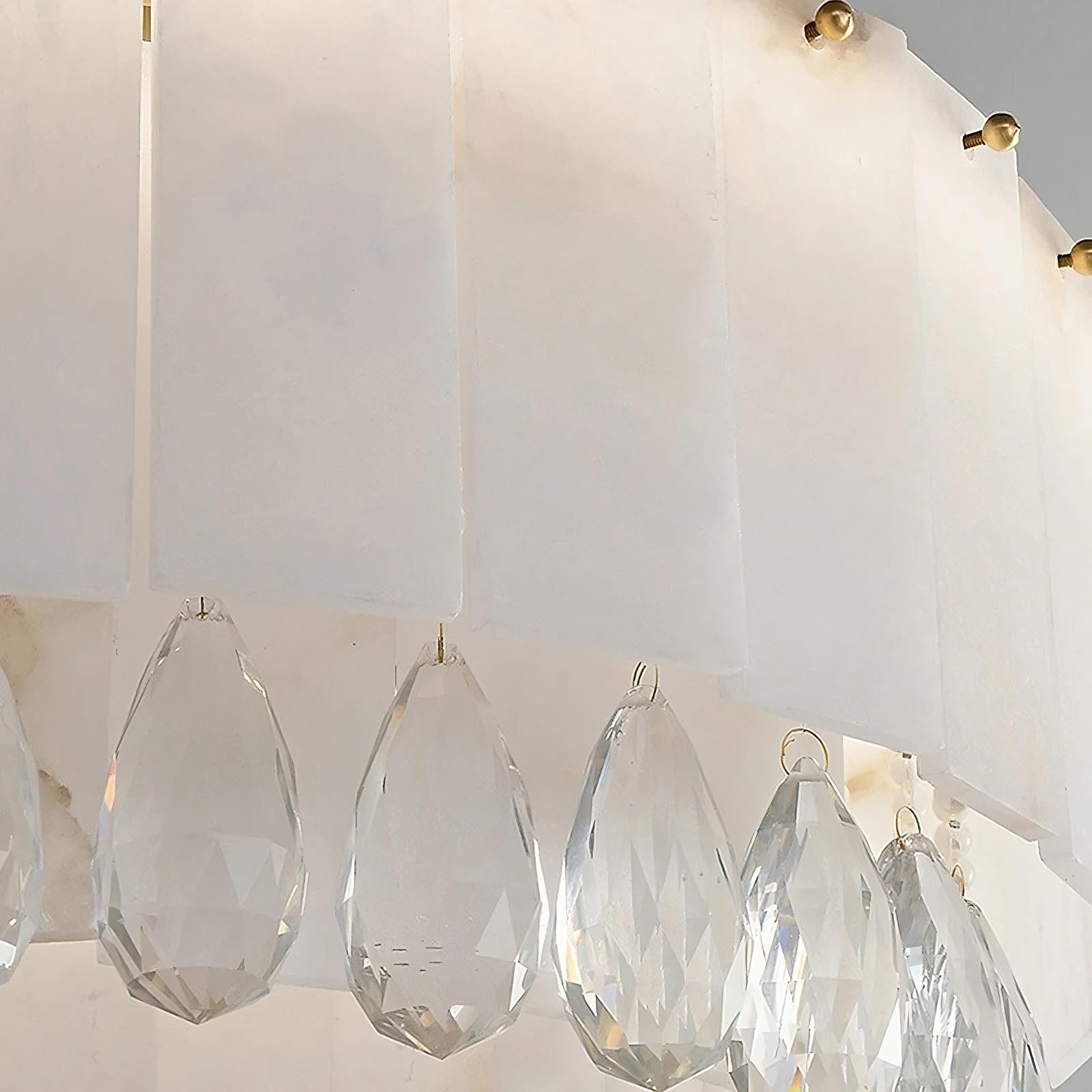 Stuart 31" Modern Alabaster & Crystal Round Chandelier material and finish detail