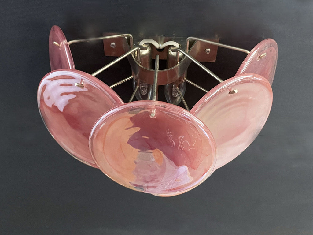 Murano Wall Lamp | 10 Alabaster Pink Disc Glass | Set of 2