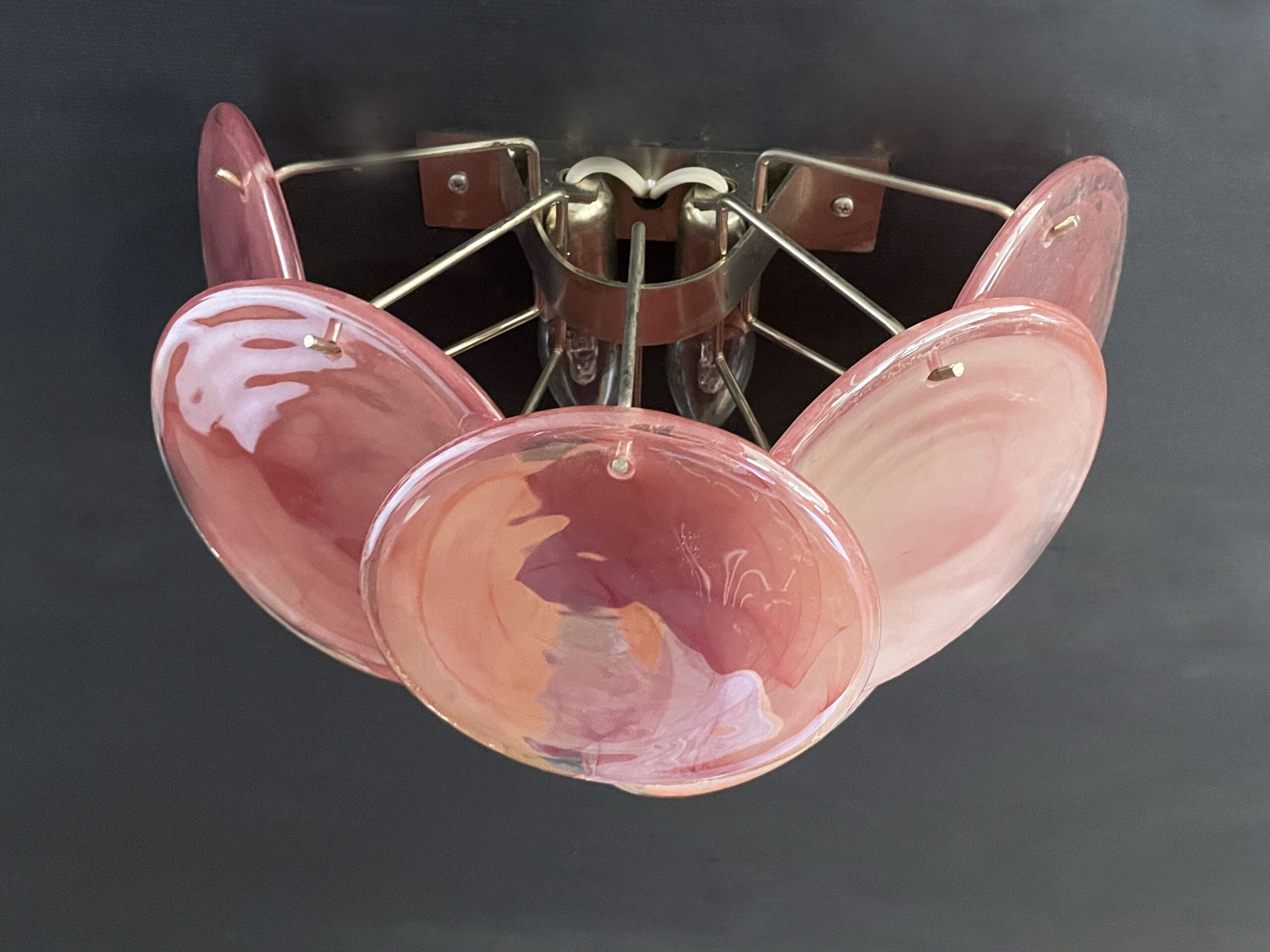 Murano Wall Lamp | 10 Alabaster Pink Disc Glass | Set of 2