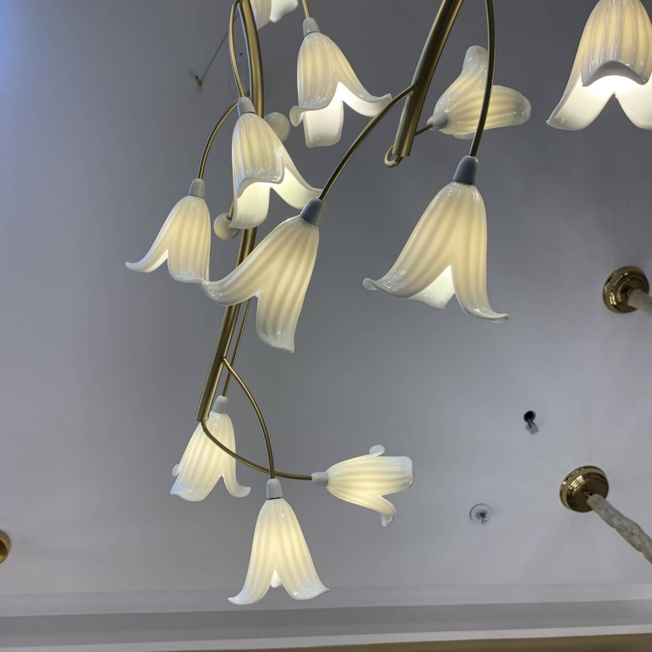 Modern Brass Branch Ceramics Flower Chandelier for Stylish Living Room Hotel and Restaurant by Bling Lighting Studio