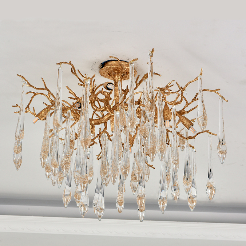 Iris Raindrop Brass Branch Crystal Ceiling Light Flushmount by Bling Lighting Studio