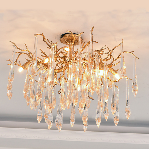 Iris Raindrop Brass Branch Crystal Ceiling Light Flushmount by Bling Lighting Studio