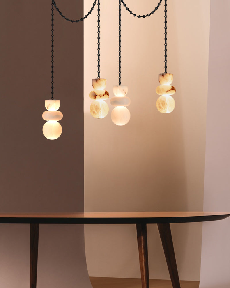 7 lights 6" Wide Multi Light LED Pendant Light Fixtures white alabaster indoor lighting