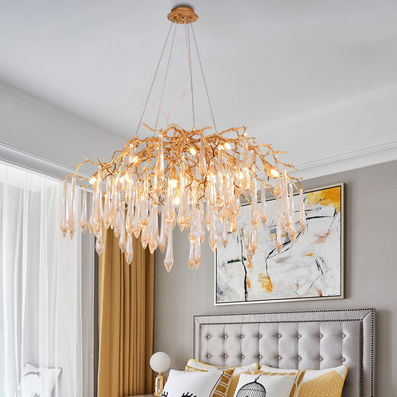 Iris Raindrop Brass Branch Round Crystal Chandelier 25'' 35'' 41''D by Bling Lighting Studio