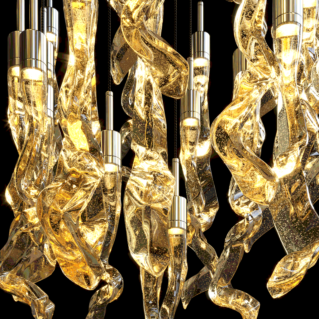 Amber Crystal Ribbon Rain Chandelier