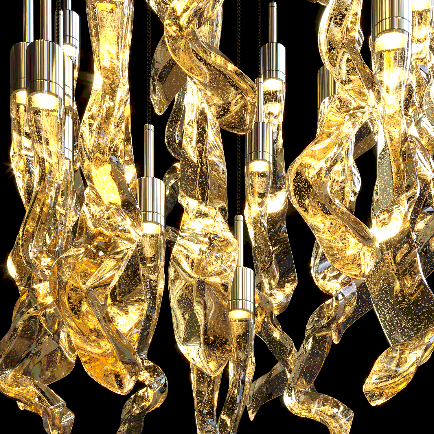 Amber Crystal Ribbon Rain Chandelier