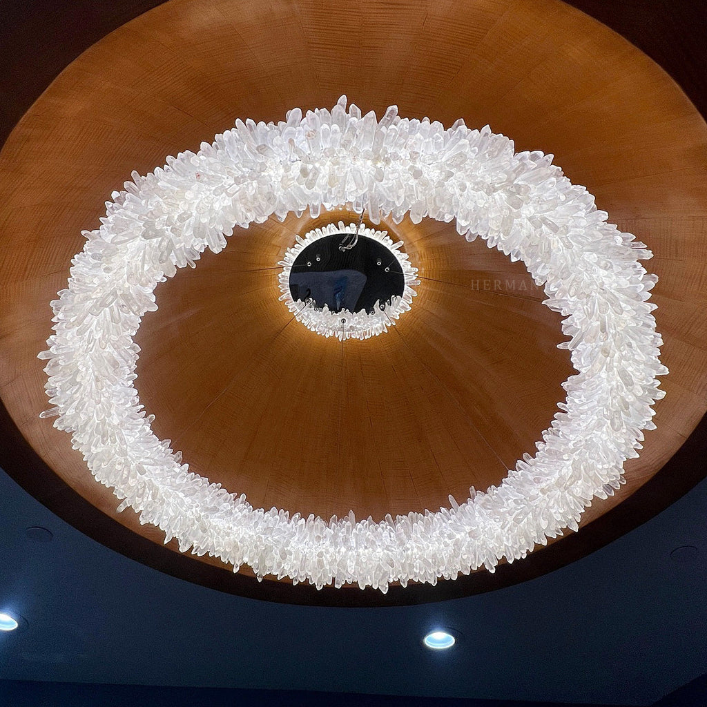 Premium 24-47 Inch Round Clear Geode Quartz Crystal Ring Pendant Light Modern Chandelier for Living Room product image